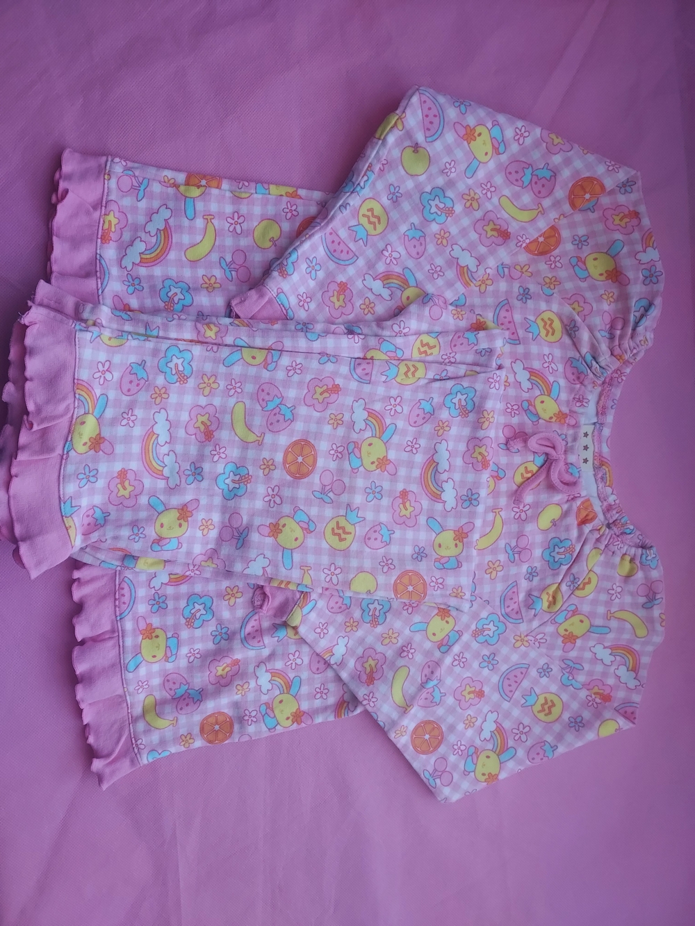 Sanrio Usahana Fruit & Rainbow Ruffle Pajama Set vintage long sleeve